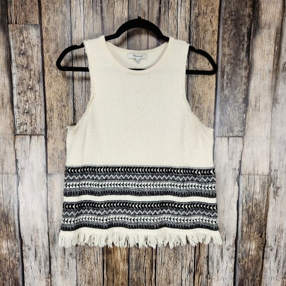 Women's White and Black Fringe Hem Top - Picture 4 of 13